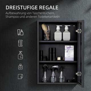 Northio Spiegelschrank, Badezimmerschrank mit 3 Etagen, Medizinschrank, Hängeschrank für Schlafzimmer, Schwarz, 40 x 12 x 60 cm  