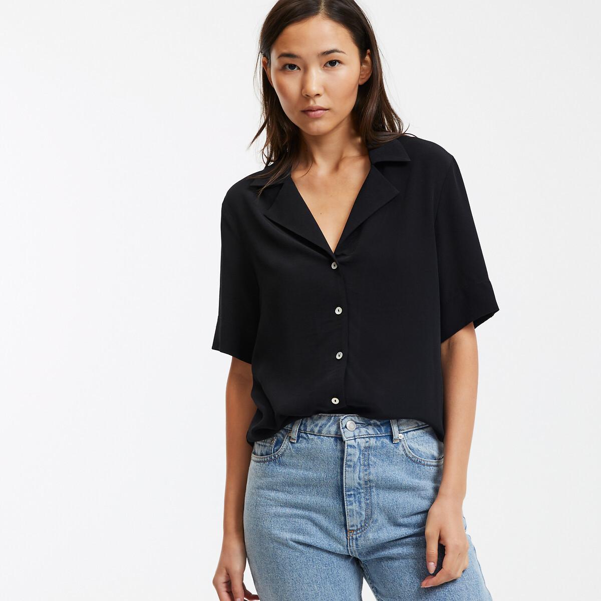 Image of Kurzärmelige Bluse Mit Reverskragen Damen Schwarz 40