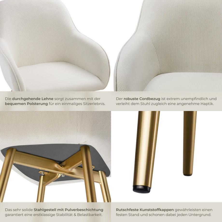 Tectake Chaise de salle à manger MARILYN rembourrée en velours côtelé  