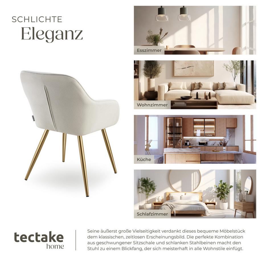 Tectake Chaise de salle à manger MARILYN rembourrée en velours côtelé  