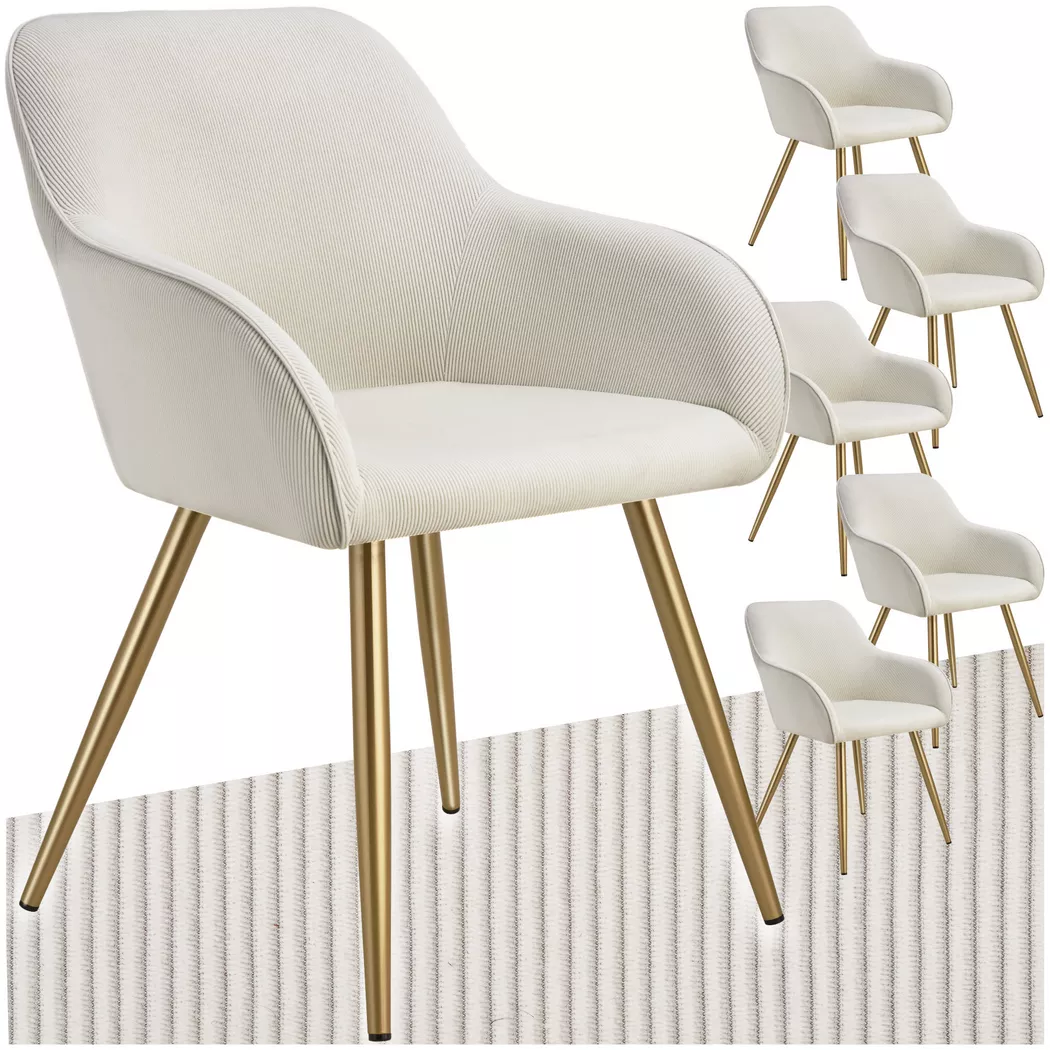 Tectake - Lot 6 chaises élégantes aspect corde forme ergonomique crème/doré