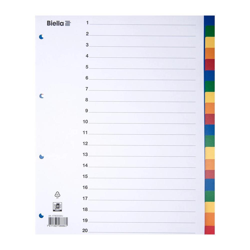 Image of Pp Register Für Zeigetaschen Überbreit Blanko , Teilung 1-20 - X 25 Unisex Weiss A4