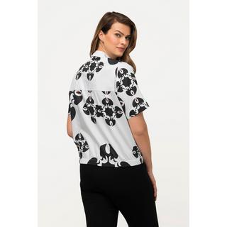 Ulla Popken  Bluse, grafischer Druck, Saumknoten, Hemdkragen, Halbarm 