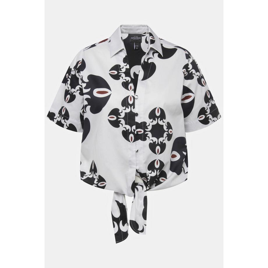 Ulla Popken Chemisier Imprimé Graphique Base Nouée Col Chemise Manches Courtes  