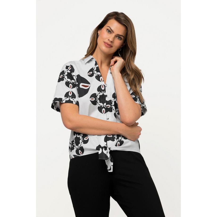 Ulla Popken Chemisier Imprimé Graphique Base Nouée Col Chemise Manches Courtes  