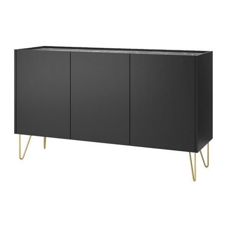 PASCAL MORABITO Credenza con 3 ante Nero effetto Marmo Nero e Dorato - PIOLUN di Pascal MORABITO  