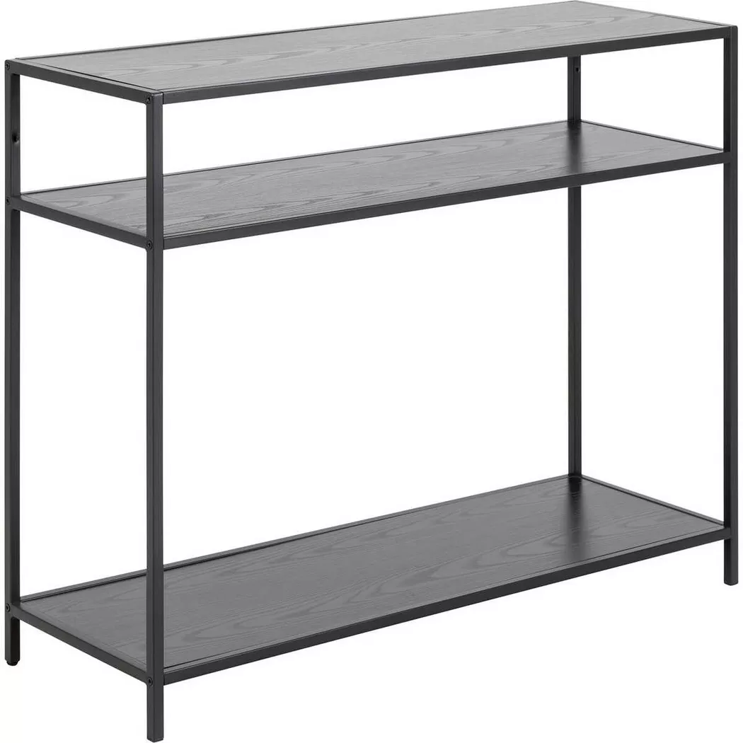 Seaford Console Table with 2 Shelves in Black and Oak, none
