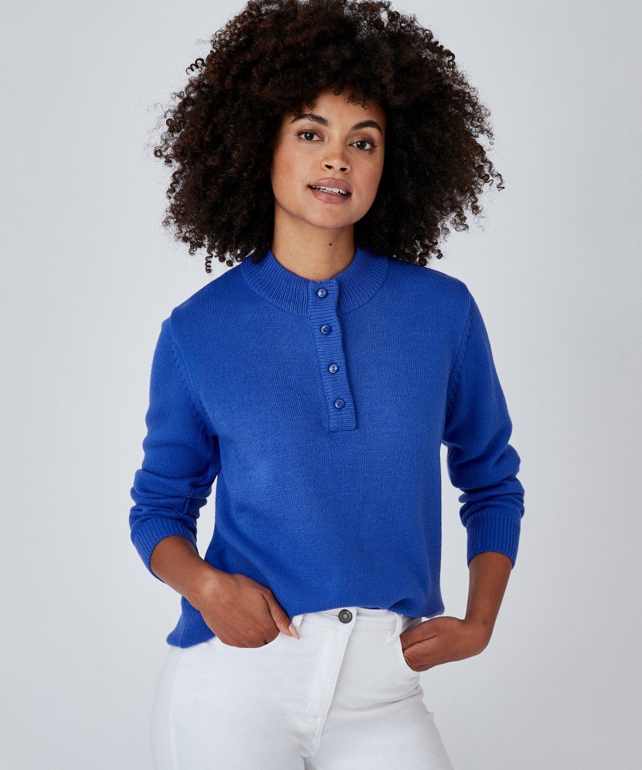 Image of Stehkragenpullover Aus Schmiegsamem Jerseystrick. Damen Blau 46/48