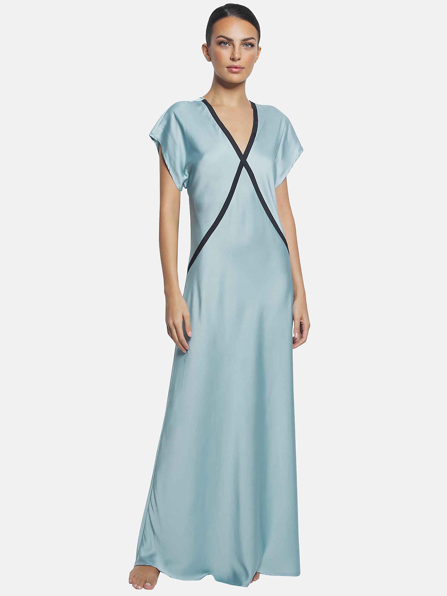 Image of Nachthemd Lang Kurzarm Satin Damen Grün L