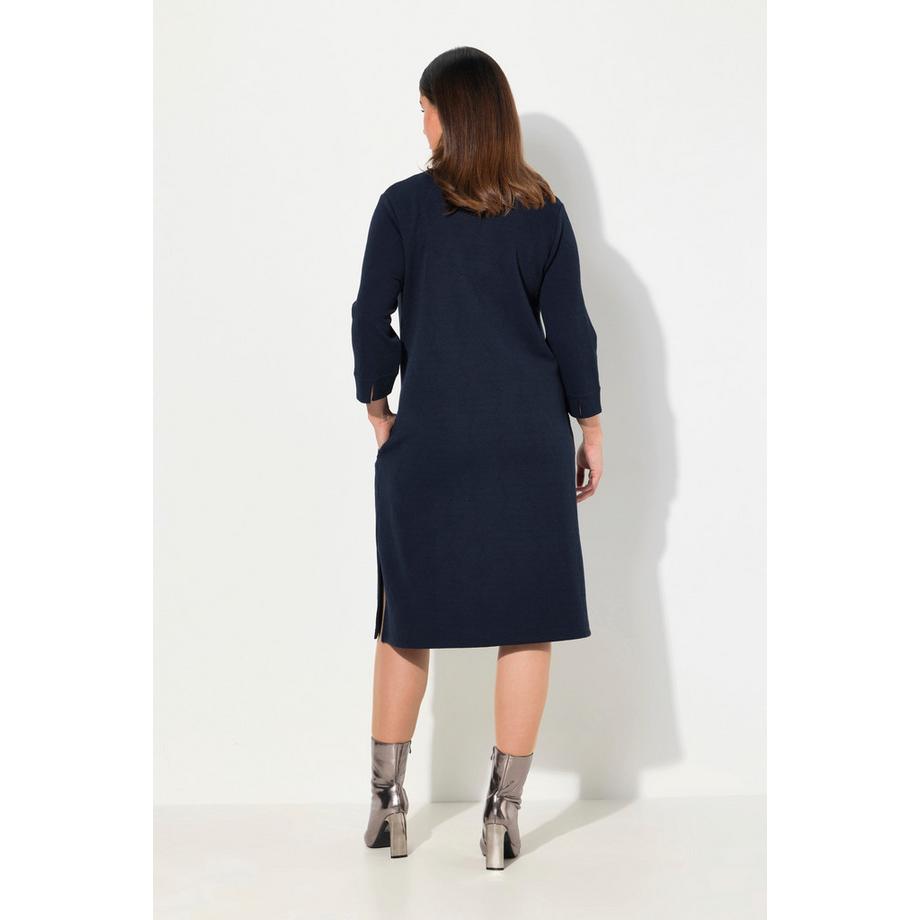 Ulla Popken Abito in Felpa Taglio Svasato Scollo a V Maniche 3/4 con Tasche  