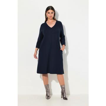 Abito dal taglio svasato in felpa con scollo a V, maniche a 3/4 e tasche