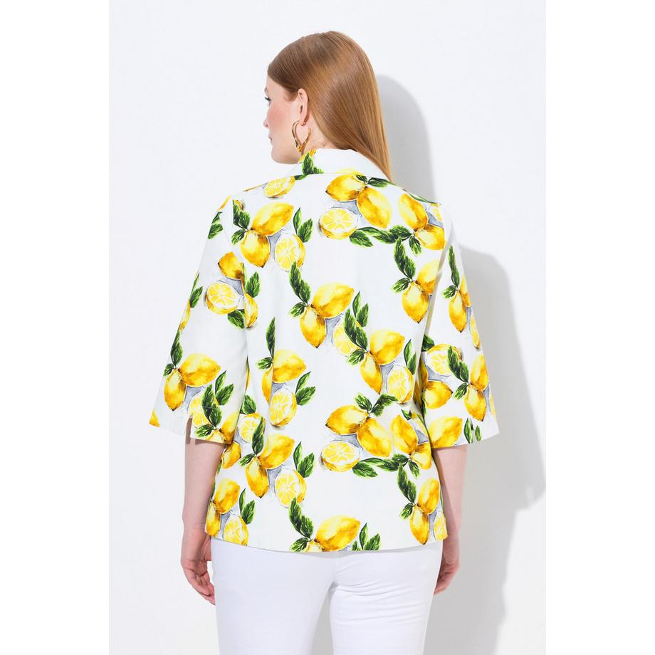 Ulla Popken Zitronen Print A-Linie Jacke mit Hemdkragen und 3/4-Arm  