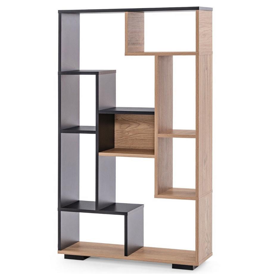 Northix Bibliothèque 120 cm avec 9 compartiments, étagère sur pied, séparateur de pièce, géométrique, noire et bois  