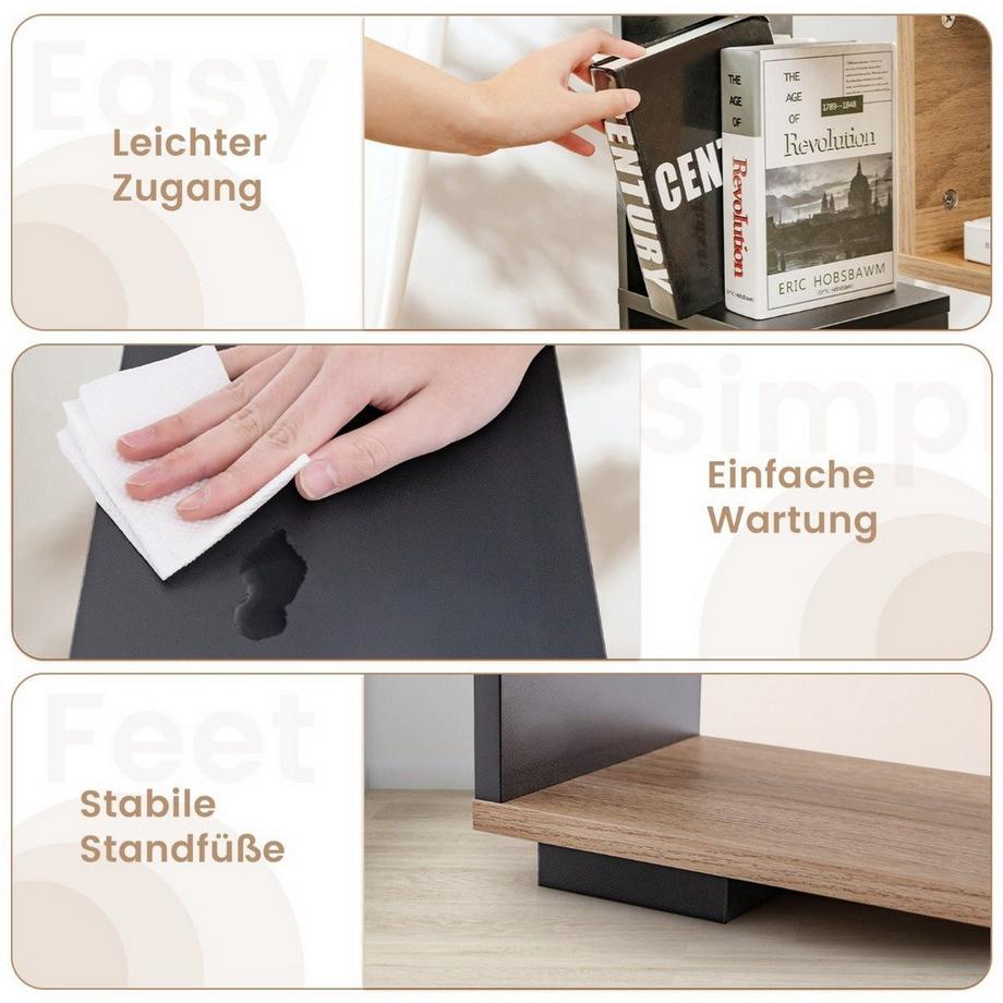 Northix Bibliothèque 120 cm avec 9 compartiments, étagère sur pied, séparateur de pièce, géométrique, noire et bois  