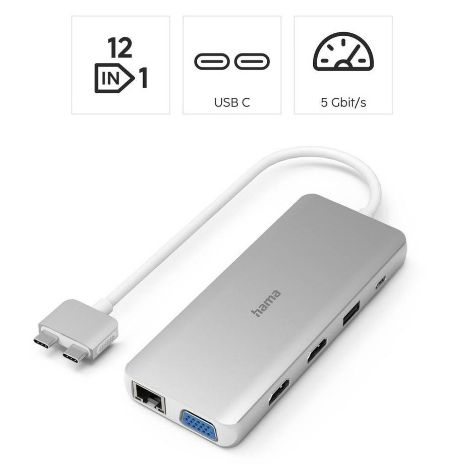 hama  USB-C-Hub, Multiport für MacBook Air & Pro, 12 Ports 