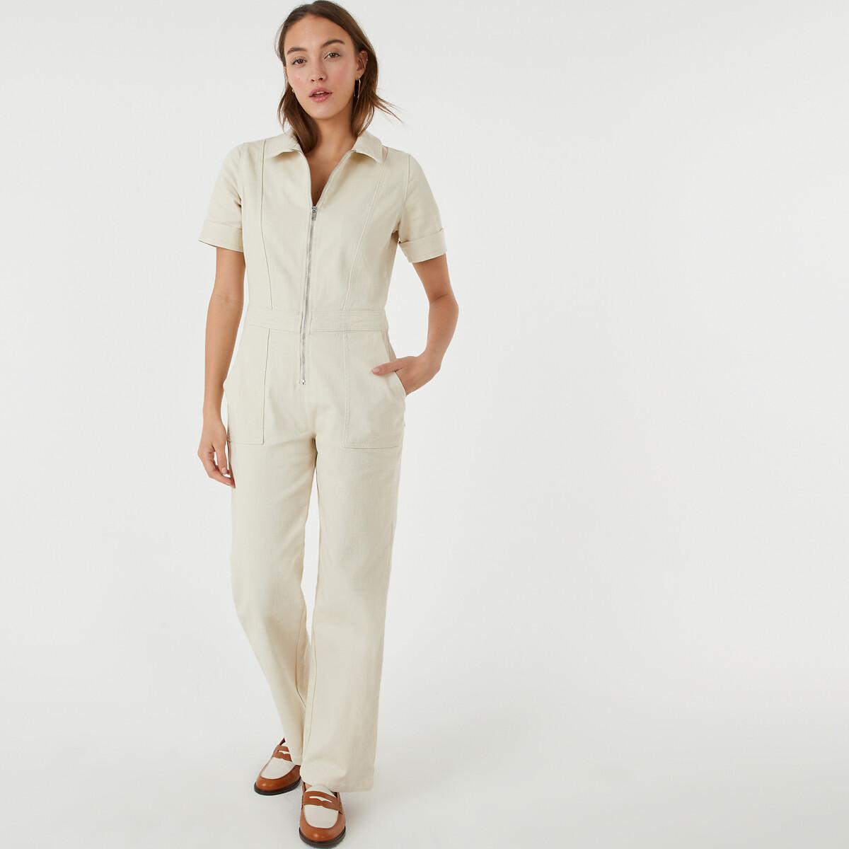 Image of Jeans-overall Mit Reissverschluss Unisex Beige 34