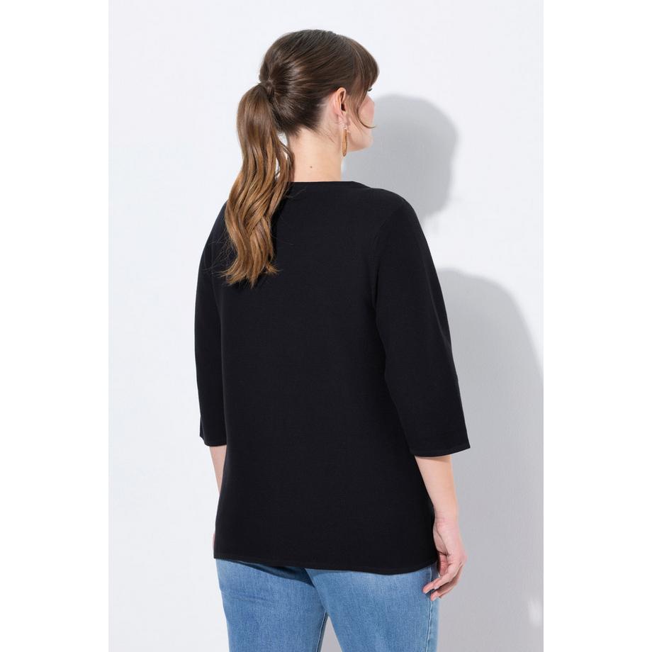 Ulla Popken Cardigan Scollo a V Maniche 3/4 Cotone Biologico  