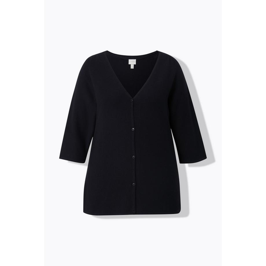 Ulla Popken Cardigan Scollo a V Maniche 3/4 Cotone Biologico  