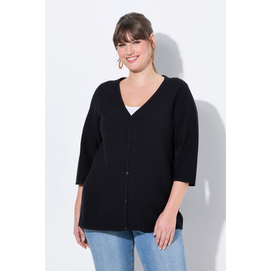 Ulla Popken Cardigan Scollo a V Maniche 3/4 Cotone Biologico  