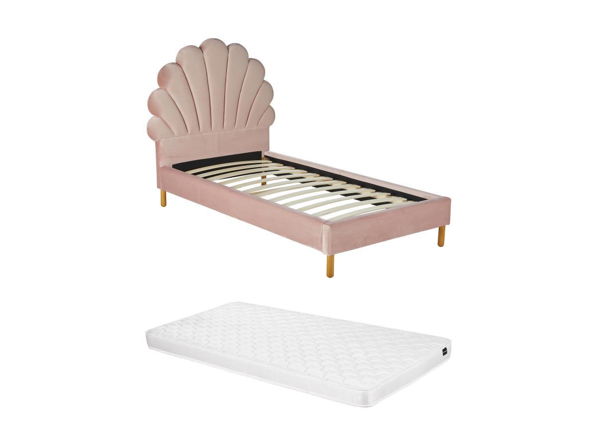 Vente-unique Letto conchiglia  Velluto Rosa + materasso MONICA  