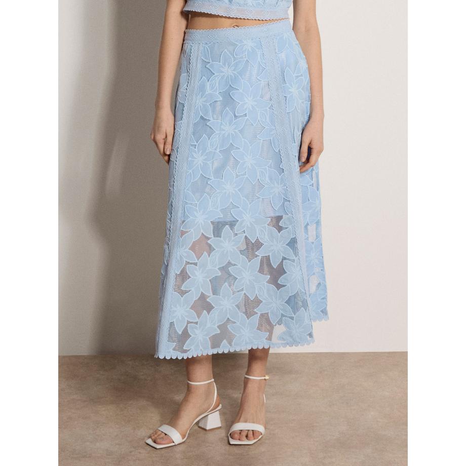 Midi-Rock aus floraler Mesh-Spitze
