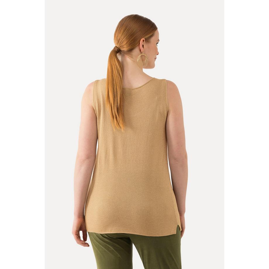 Ulla Popken Stricktop Metallic Schimmer Rundhals Ärmellos  