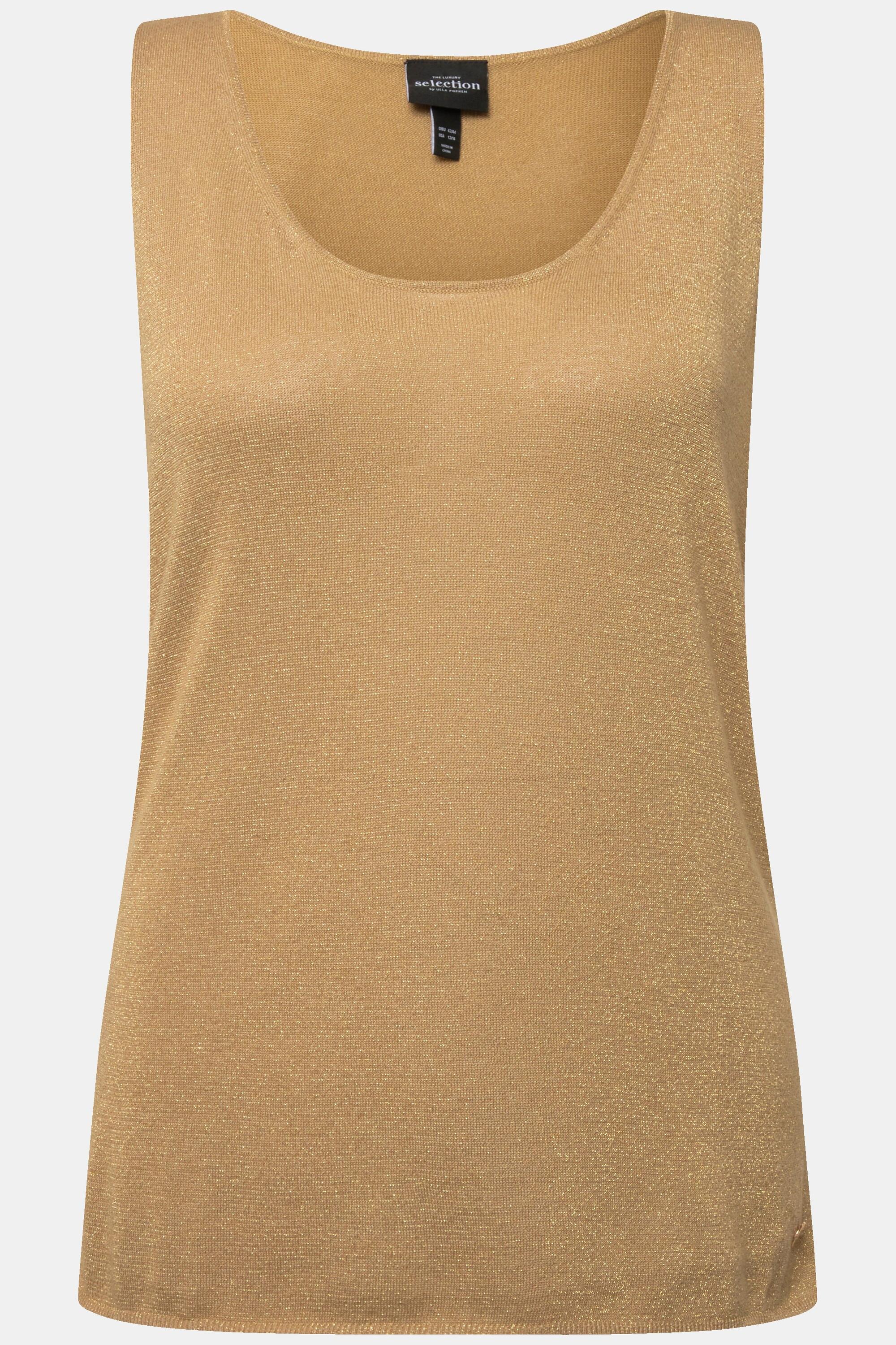 Ulla Popken  Stricktop, Metallic-Schimmer, Rundhals, ärmellos 