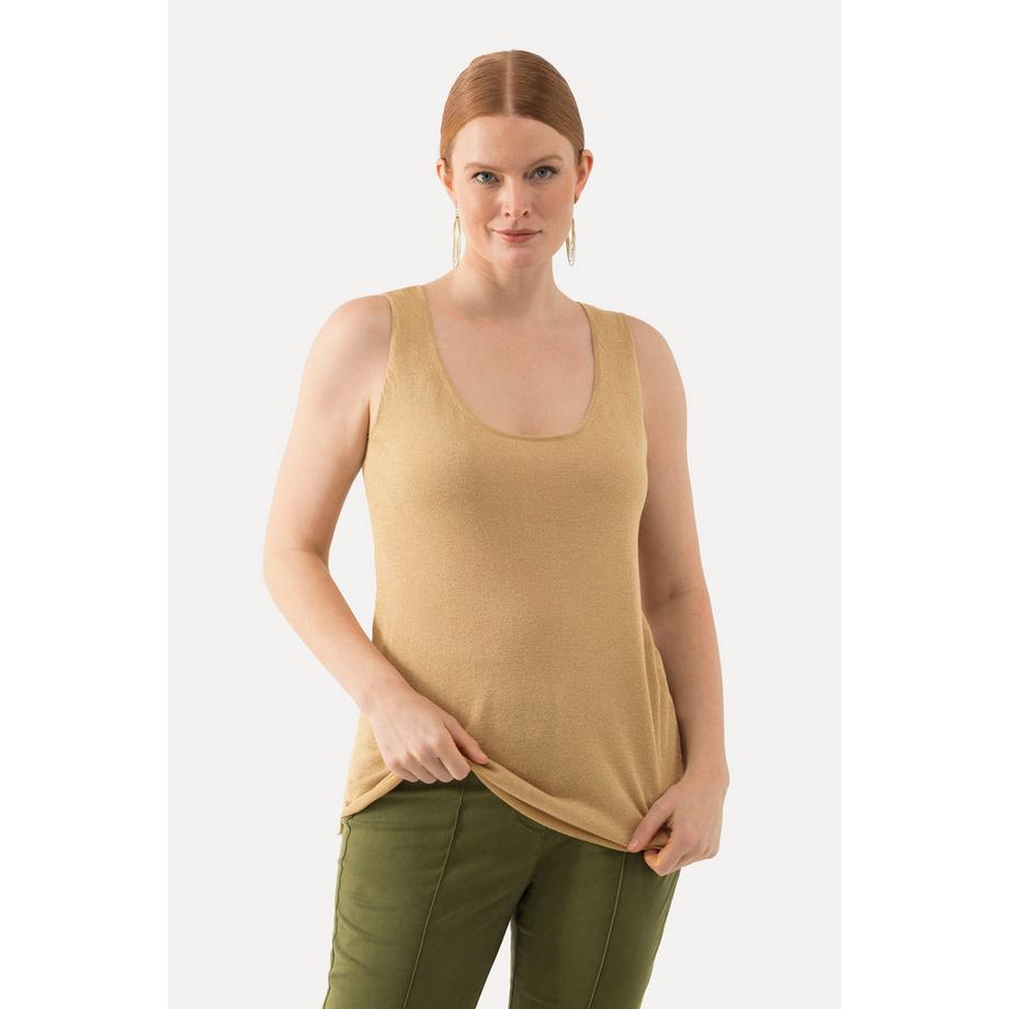 Ulla Popken Stricktop Metallic Schimmer Rundhals Ärmellos  