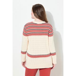 Ulla Popken  Maglione in cotone biologico con tecnica Fair Isle, scollo a girocollo e maniche lunghe 