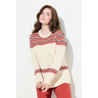 Ulla Popken  Pull à col rond et manches longues en coton bio, motif Fair Isle 