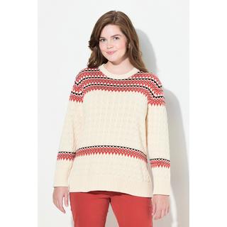 Ulla Popken  Maglione in cotone biologico con tecnica Fair Isle, scollo a girocollo e maniche lunghe 