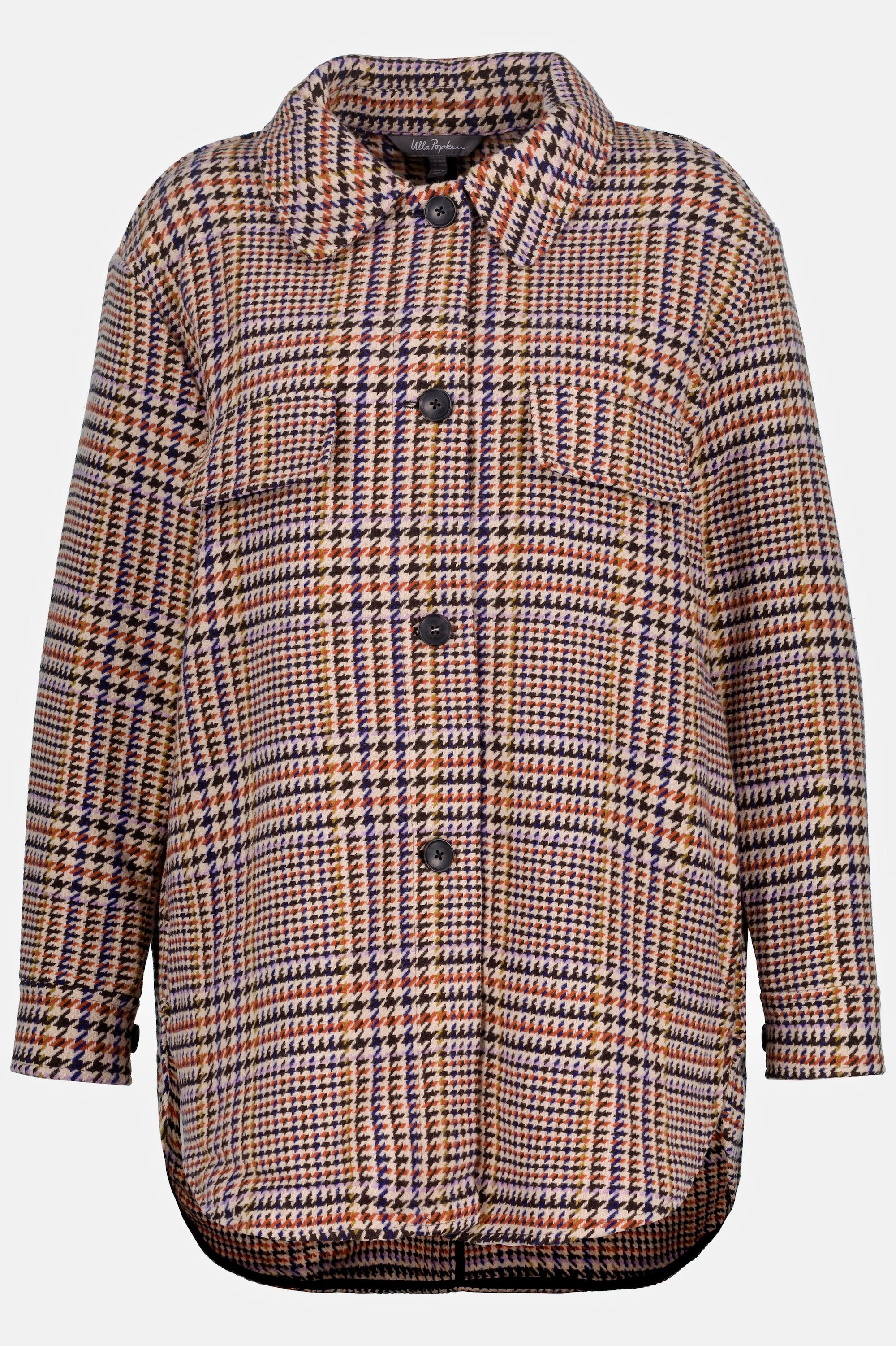 Ulla Popken  Veste, motif à carreaux, oversized, col de chemise, manches longues 