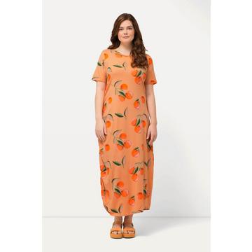 Robe maxi à imprimé pêche en coton bio, à col rond et manches courtes