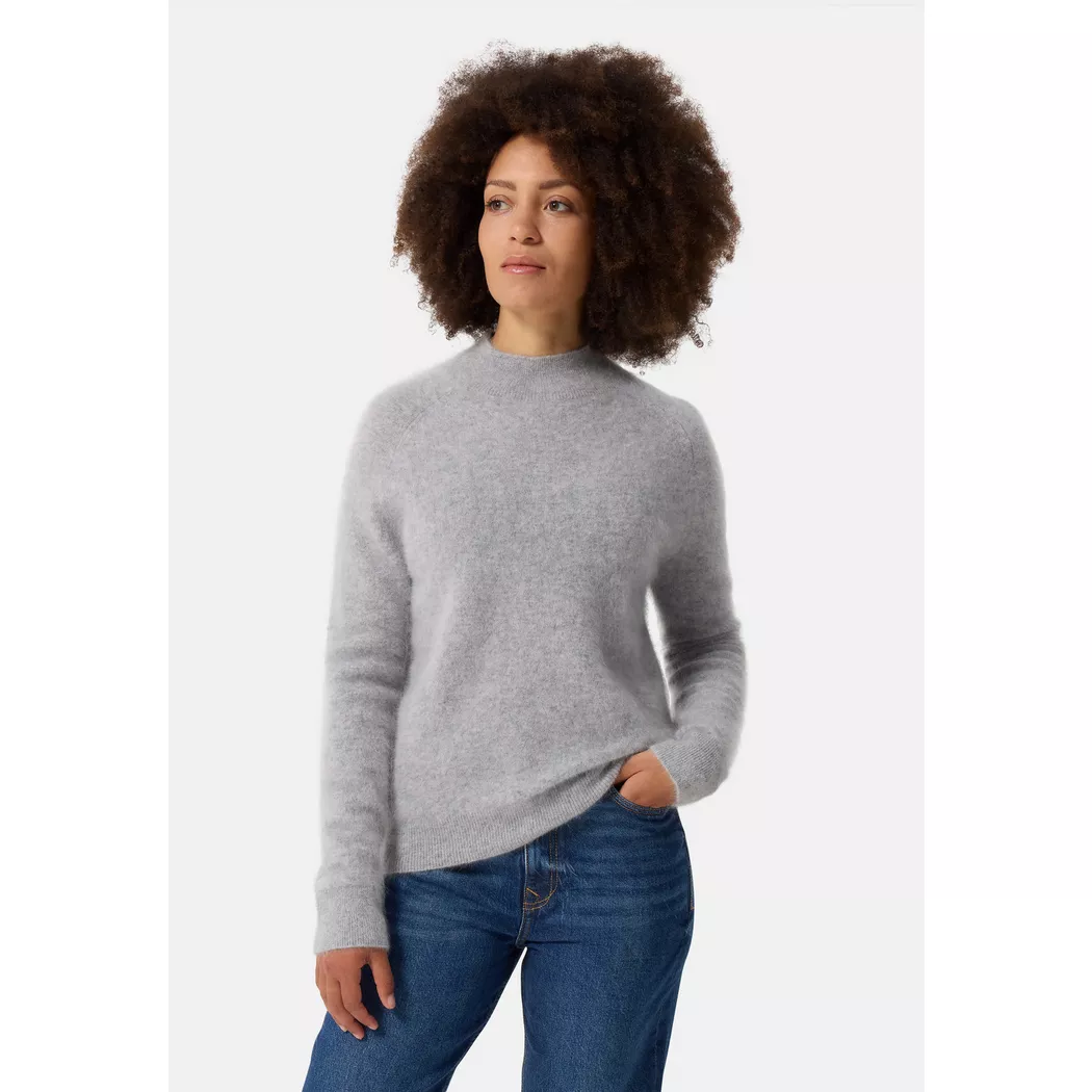 CASH-MERE.CH - Brushed Kaschmir Pullover mit kurzem Stehkragen, für Damen, Grau, Größe S