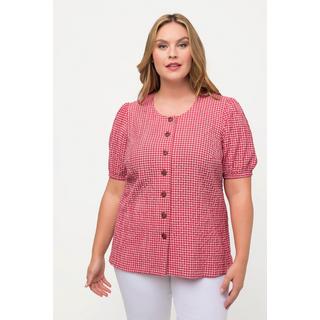 Ulla Popken  Bubblebluse, Vichykaro, Rundhals, Halbarm 