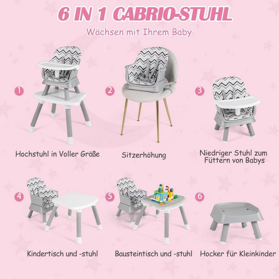 Northio  Seggiolone per bambini 6 in 1 seggiolone & sedia da pranzo & tavolo didattico combinato 