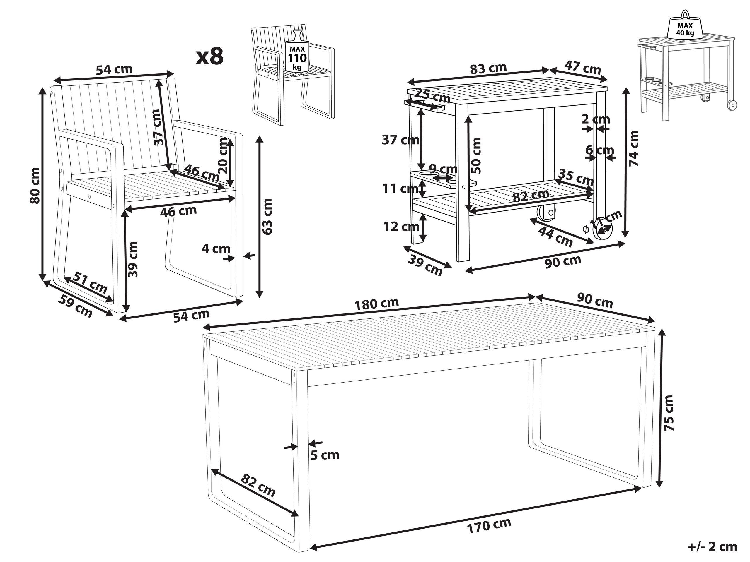 Beliani Set da pranzo : Tavolo e 8 sedie con Carrello en Legno d'acacia certificato FSC® Rustico SASSARI II  