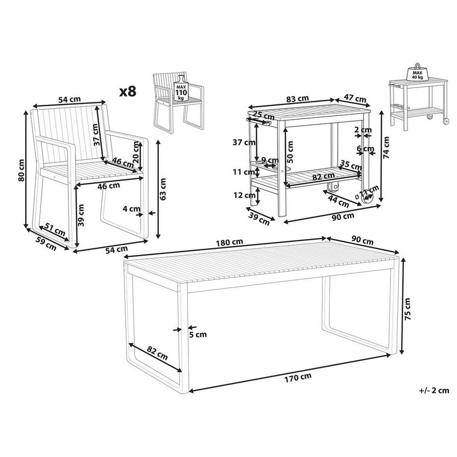 Beliani Set da pranzo : Tavolo e 8 sedie con Carrello en Legno d'acacia certificato FSC® Rustico SASSARI II  
