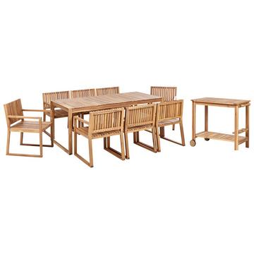 Ensemble de salle à manger pour 8 personnes avec chariot en Bois d'acacia certifié FSC® Rustique SASSARI II