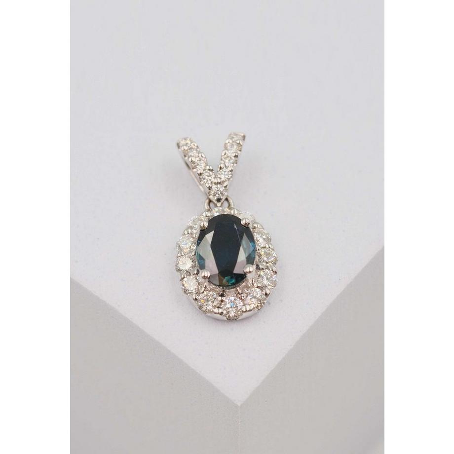 MUAU Schmuck  Anhänger Weissgold 750 Saphir 0.76ct. Brillanten 0.42ct. 13x9mm 