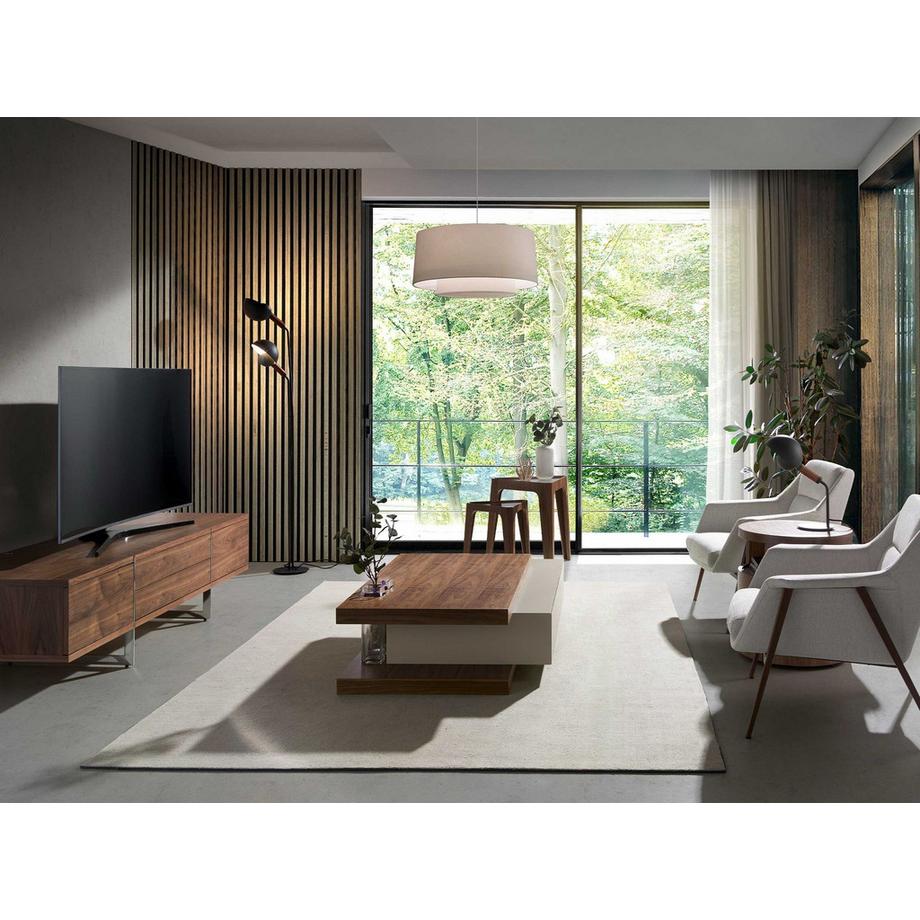 ANGEL CERDA Table d'angle triangulaire en verre trempé et noyer  