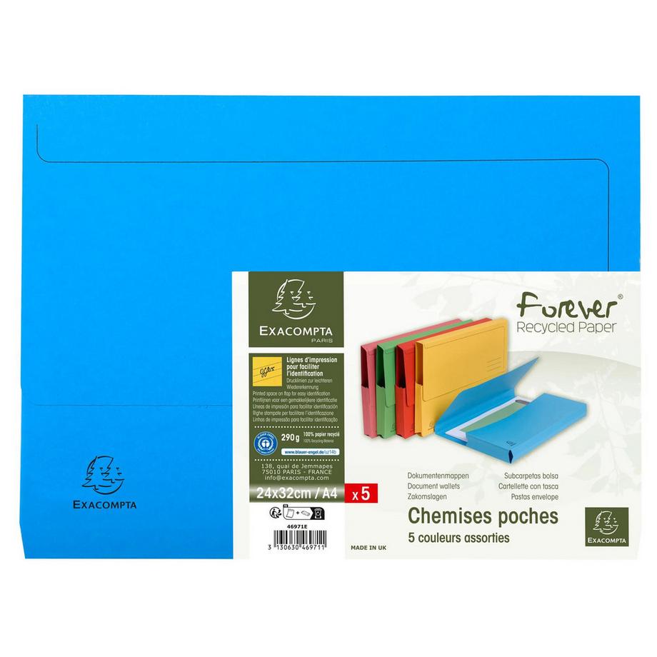 Exacompta Confezione da 5 cartelle con tasca Forever 290 - 24x32cm - x 10  