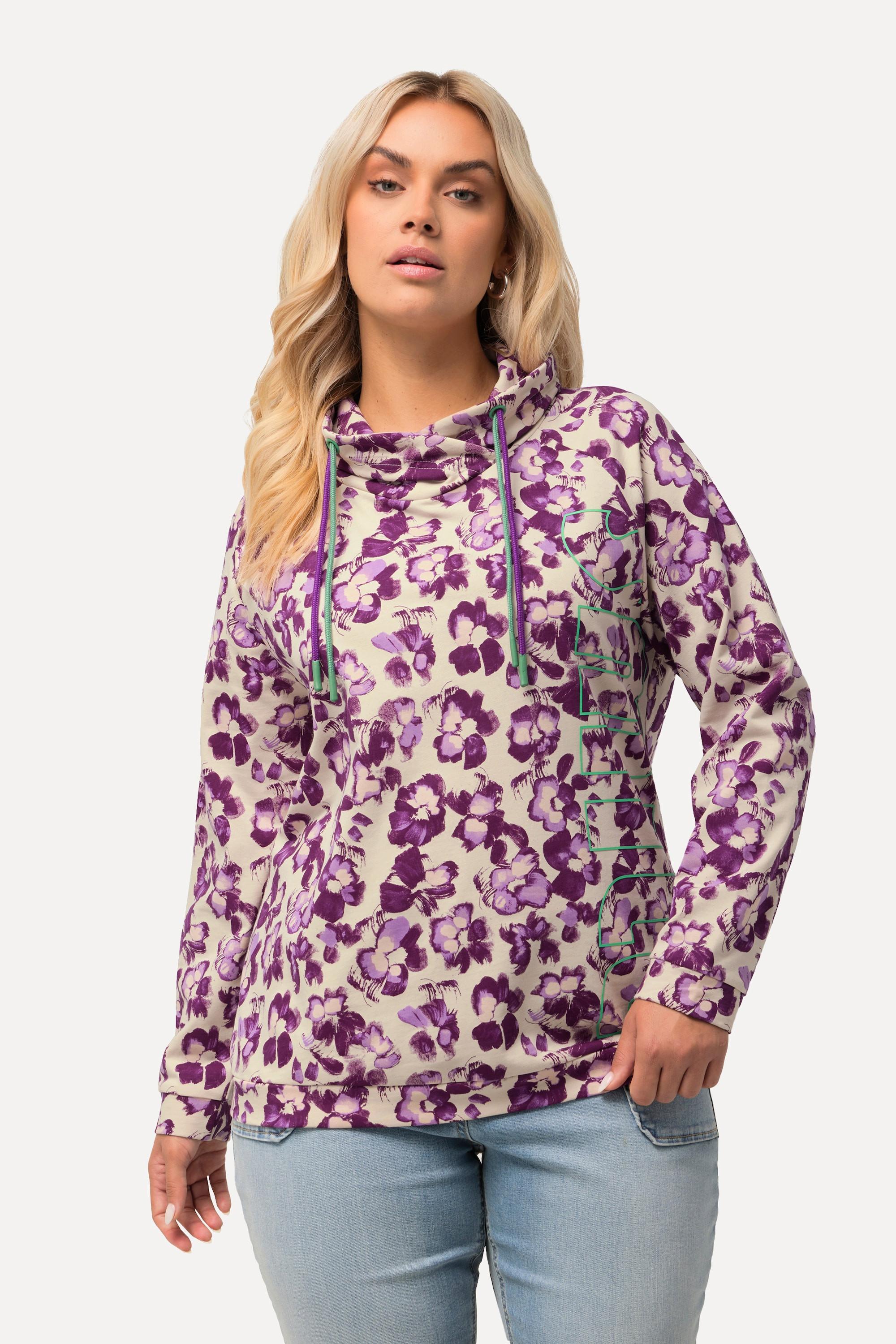 Ulla Popken  Felpa con design floreale, colletto alto e maniche lunghe raglan 