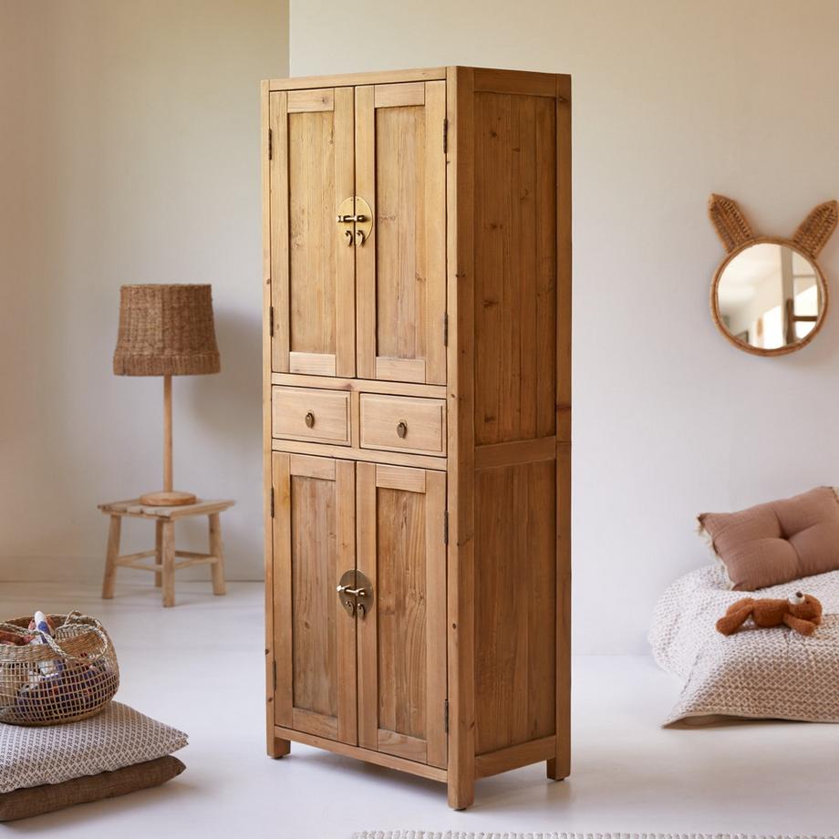 Tikamoon Armoire enfant en pin massif recyclé naturel Yuki  