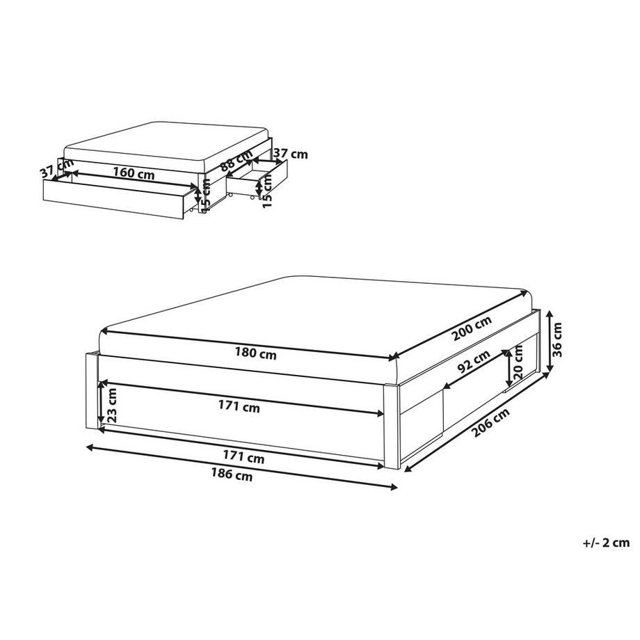Beliani Lit avec tiroirs de rangement sans tête de lit en Bois d'hévéa Moderne GIAT  