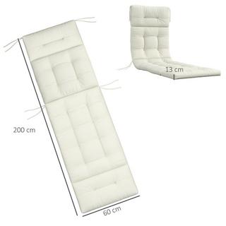 Northio Coussin de chaise longue rembourré, chaise longue de jardin, polyester blanc crème 200x60x13cm  