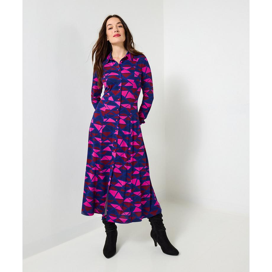 Robe-chemise midi à imprimé géométrique rétro