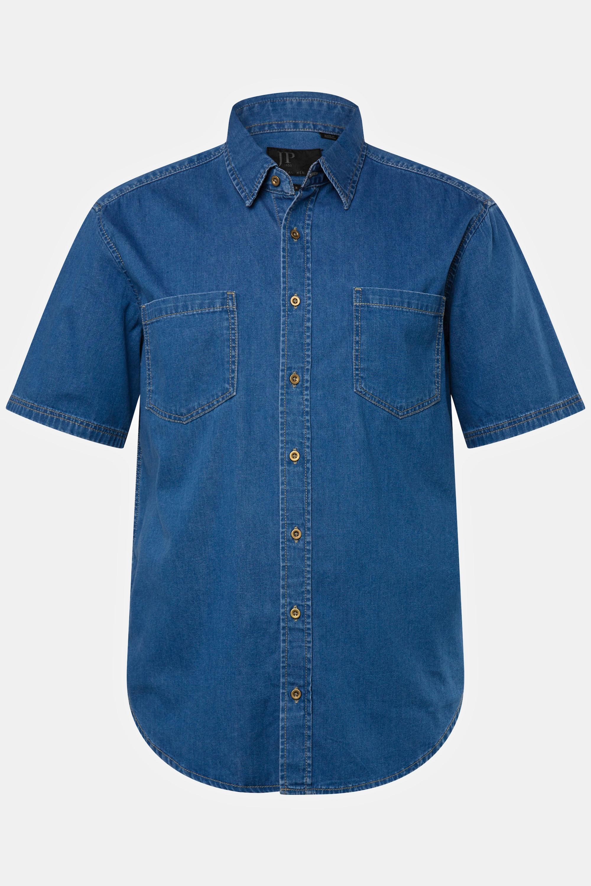 JP1880  Camicia di denim dalla vestibilità moderna con mezze maniche e colletto ad apertura inglese blue denim 