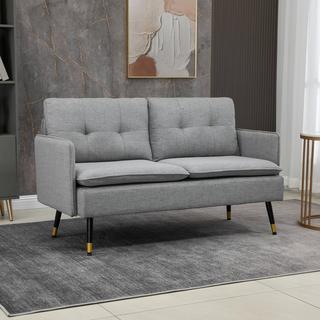 Northio Zweisitzer 2-Sitzer Sofa mit Kissen, Loveseat mit Leinenoptik, Doppelsofa für Wohnzimmer, Schlafzimmer, Stahl, Grau, 139 x 68 x 76 cm  