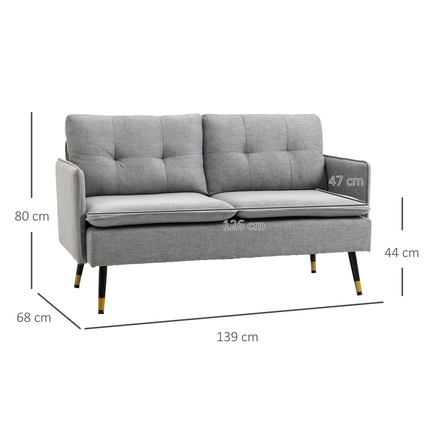 Northio Zweisitzer 2-Sitzer Sofa mit Kissen, Loveseat mit Leinenoptik, Doppelsofa für Wohnzimmer, Schlafzimmer, Stahl, Grau, 139 x 68 x 76 cm  